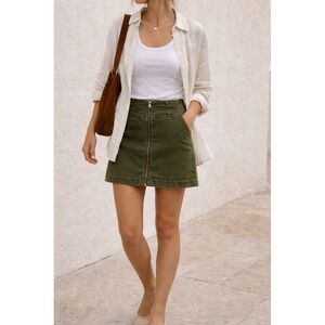 Free People We The Free Olive Green Zip Front Mini Skirt Size 29 High Rise